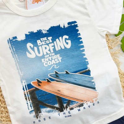 Conj. Camiseta Surfing e Bermuda - Off White e Marinho